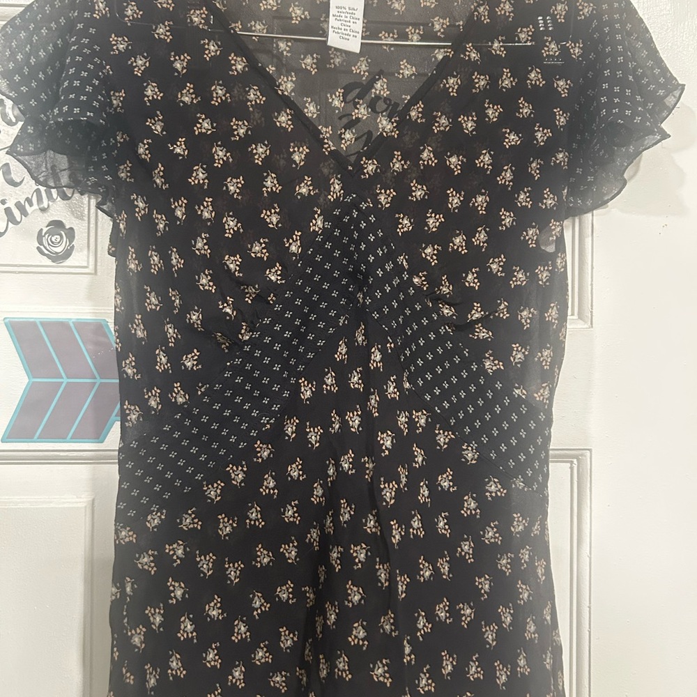 Calvin Klein Jeans Black and Cream Floral Blouse